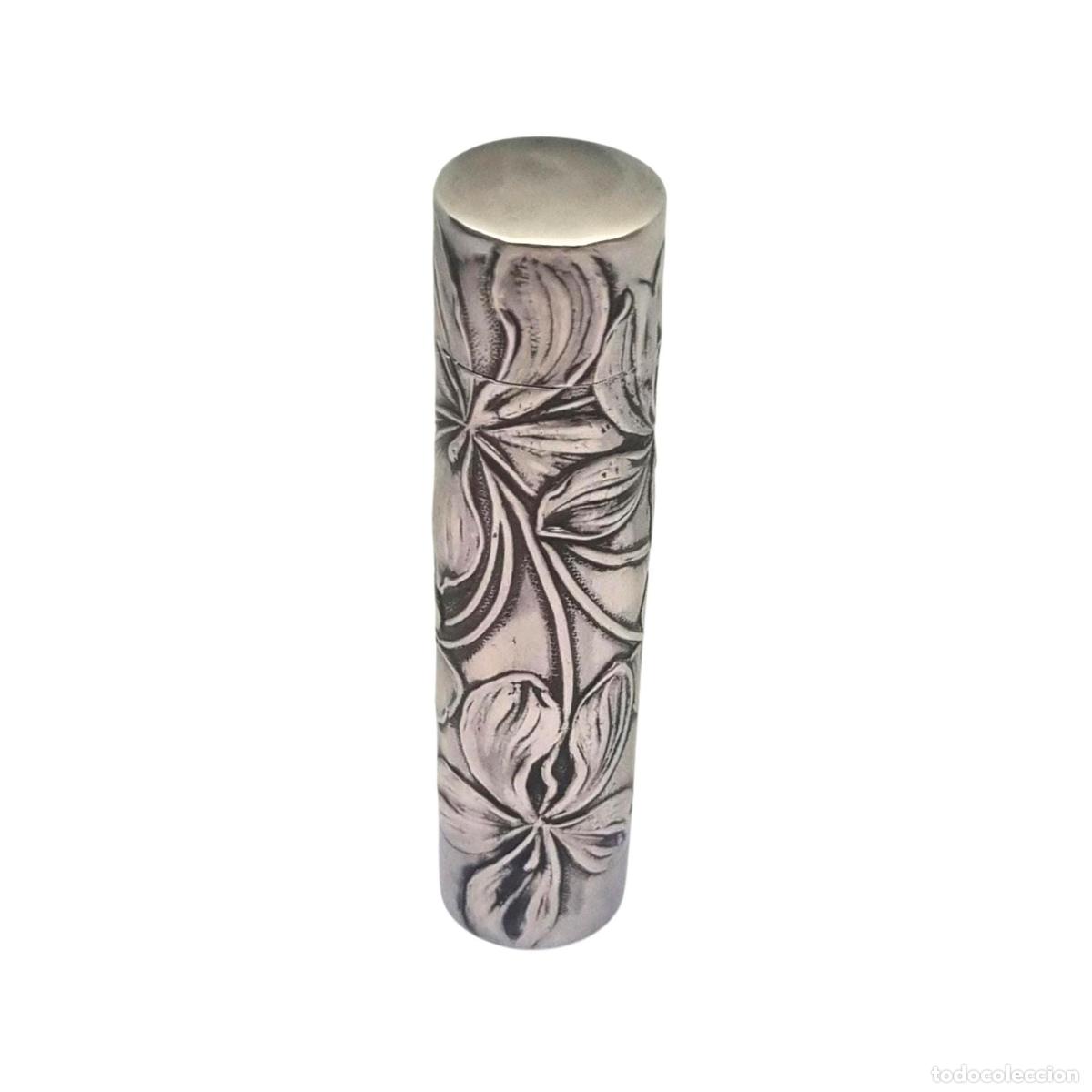 Antig&uuml;edades: Perfumero Antiguo Art Nouveau de Plata con Decoraci&oacute;n Floral en su Estuche, circa 1900