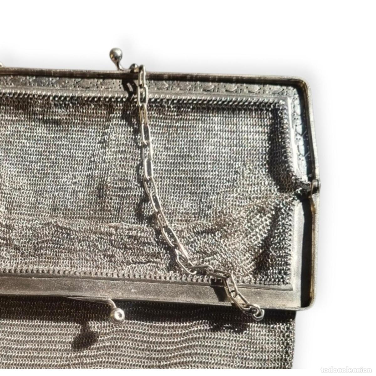 Antig&uuml;edades: Bolso antiguo Belle &Eacute;poque de malla de plata 800 con borlas, flecos y boquilla floral, Europa, ca. 1
