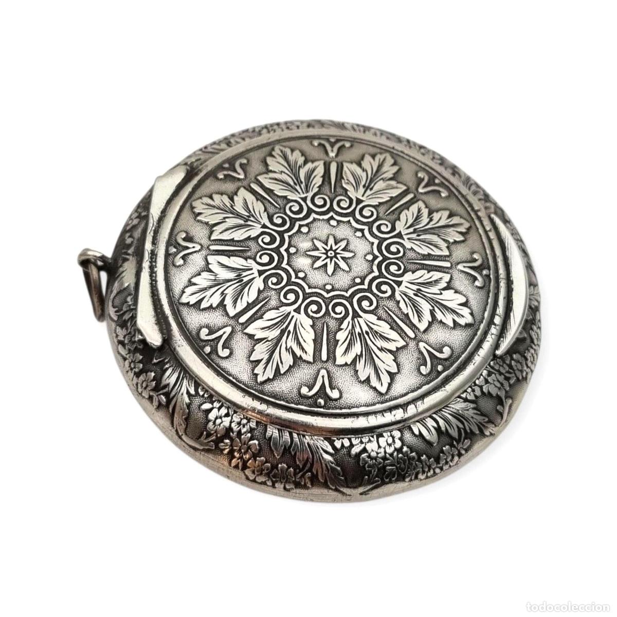 Antiquit&auml;ten: Caja antigua de plata francesa para chatelaine con decoraci&oacute;n floral, ca. 1910&ndash;1930