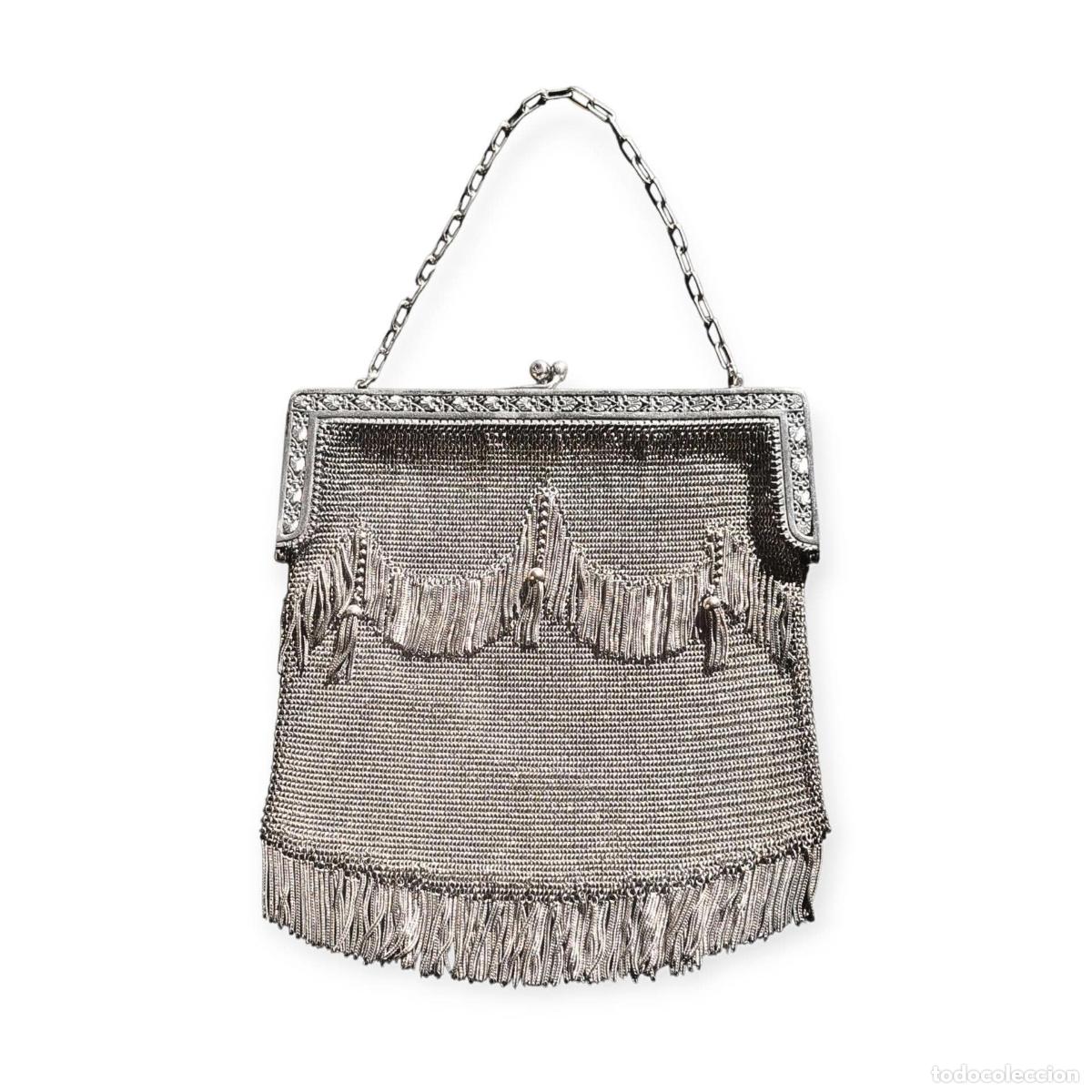 Antiquit&auml;ten: Bolso antiguo Belle &Eacute;poque de malla de plata 800 con borlas, flecos y boquilla floral, Europa, ca. 1