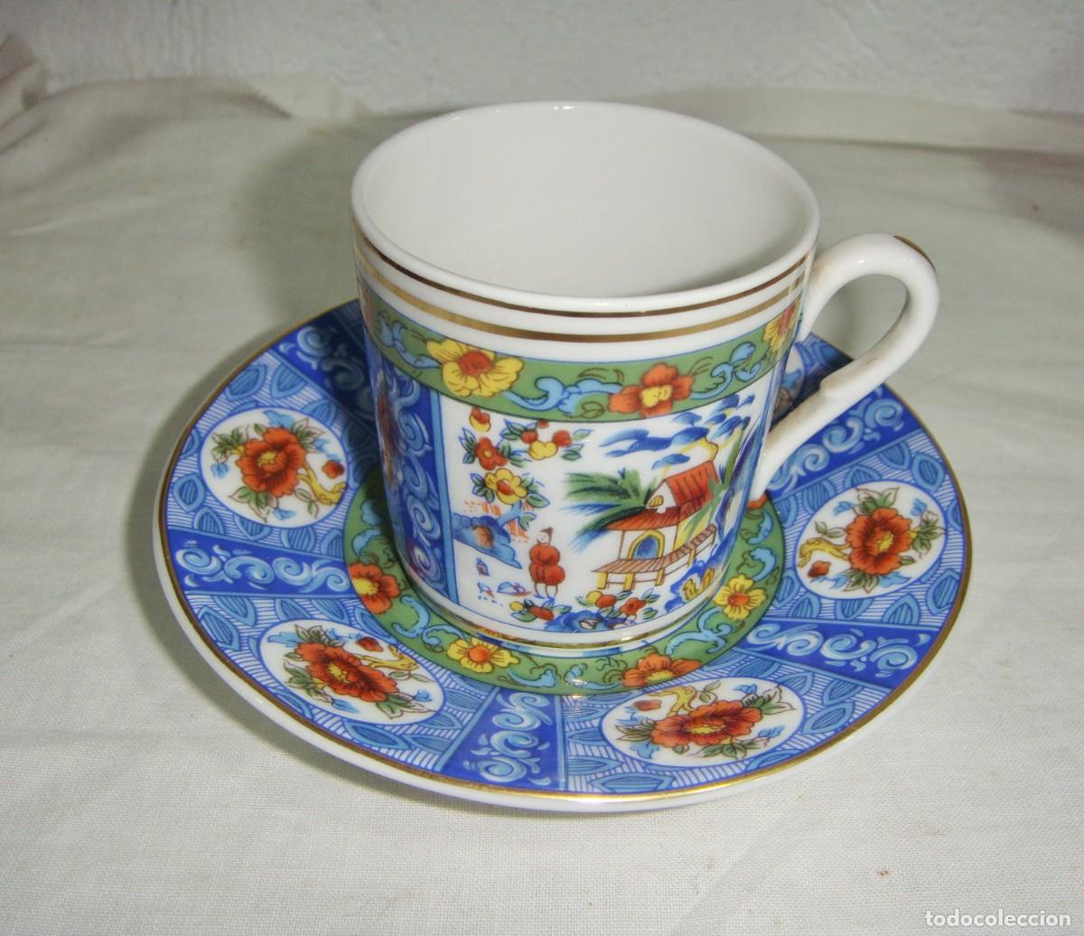 Antig&uuml;edades: Taza de Caf&eacute; con Plato &middot; Porcelana Imari Collection &middot; Escenas Paisaj&iacute;sticas y Florales