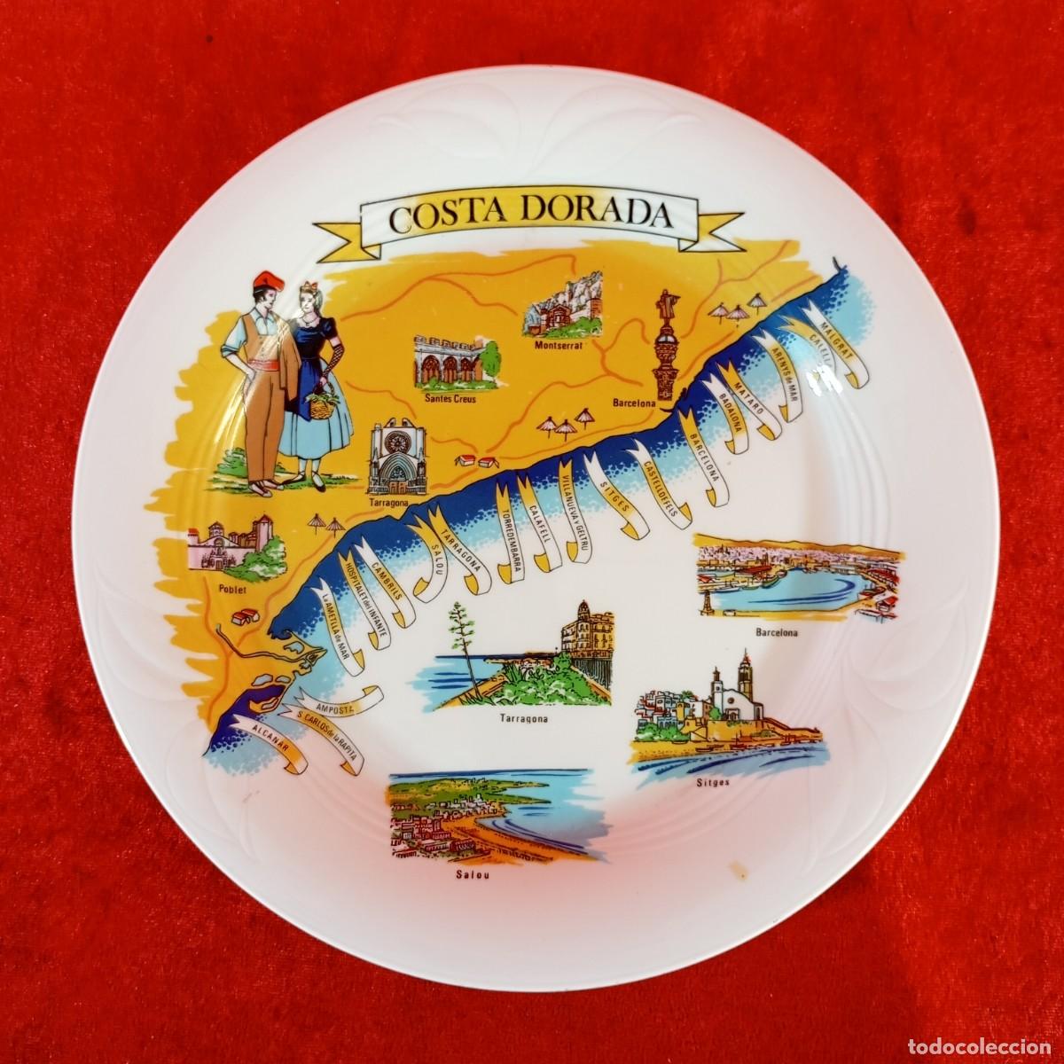 Antig&uuml;edades: PLATO DECORATIVO DE CER&Aacute;MICA - COSTA DORADA, CATALU&Ntilde;A - SOUVENIR - 25,5 CM DE DIAMETRO