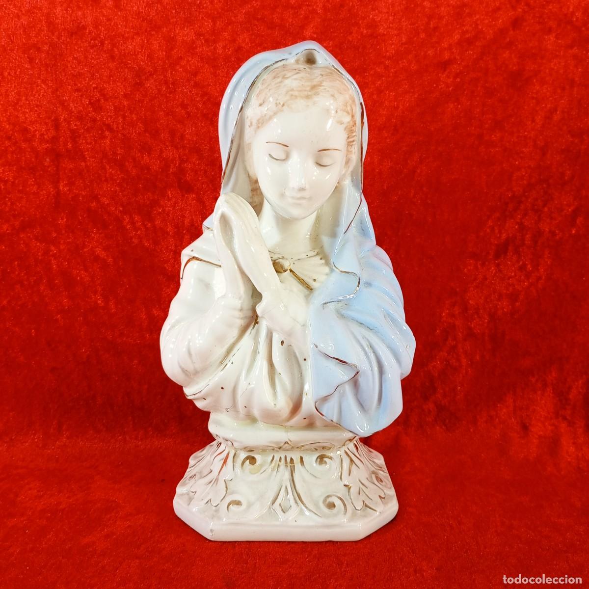 Antig&uuml;edades: BUSTO DE CER&Aacute;MICA VINTAGE - VIRGEN MAR&Iacute;A - FABRICADO EN ITALIA - SIGLO XX - 20,4 CM
