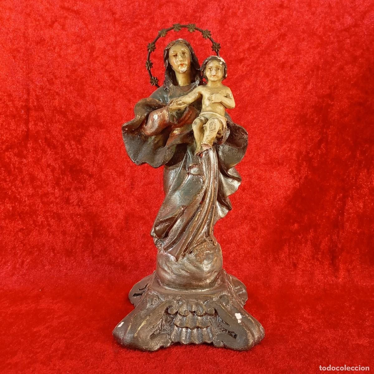 Antig&uuml;edades: ANTIGUA FIGURA DE CER&Aacute;MICA - VIRGEN MAR&Iacute;A Y EL NI&Ntilde;O JESUS - ESTILO BARROCO - SIGLO XIX - 22 CM ALTO