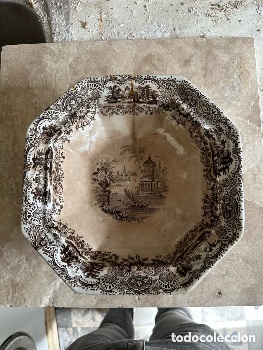 Antig&uuml;edades: Lavabo antiguo octogonal de loza Pickman La Cartuja de Sevilla (Siglo XIX)