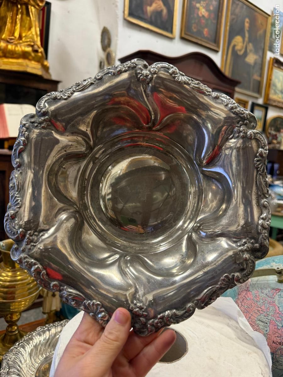 Antig&uuml;edades: ANTIGUA BANDEJA DE ALPACA CON BA&Ntilde;O DE PLATA - MEDIDA 30 CM - IDEAL PARA ACTO RELIGIOSO