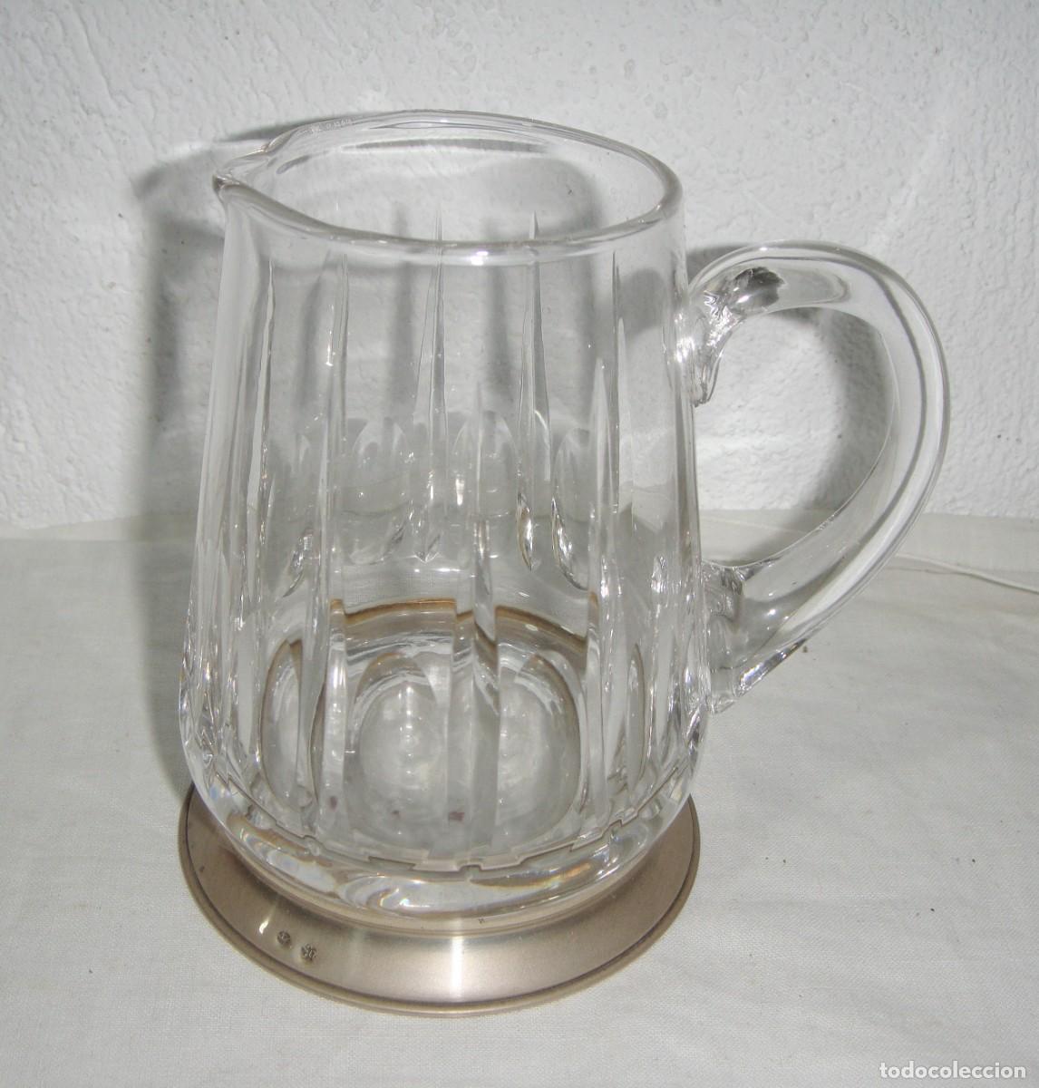 Antig&uuml;edades: Jarra Antigua de Cristal Tallado y Plata Contrastada