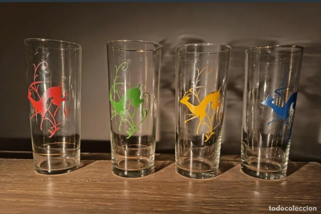 Antig&uuml;edades: 4 Vasos Tubo Ciervos A&ntilde;os 60