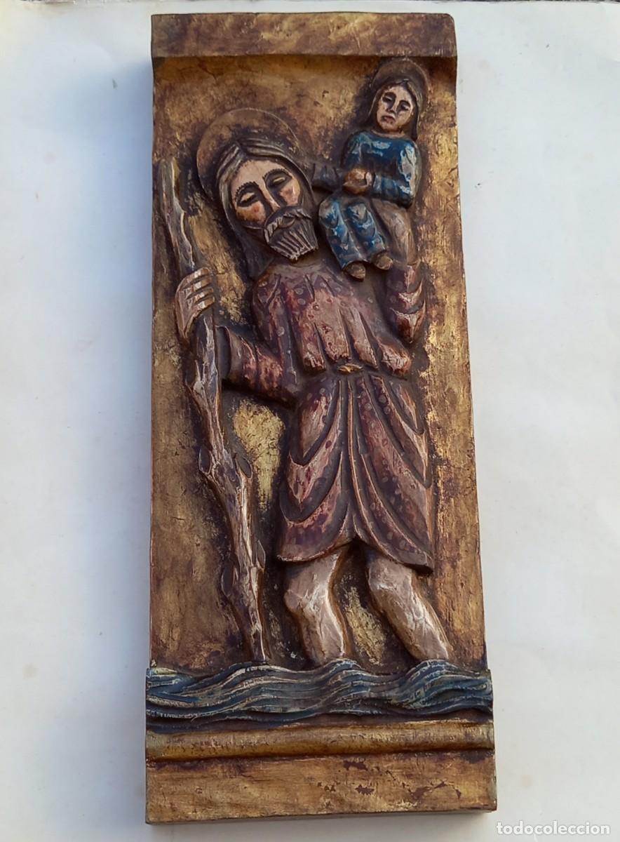 Antig&uuml;edades: RELIEVE MADERA TALLADA SAN CRIST&Oacute;BAL. - Foto 8