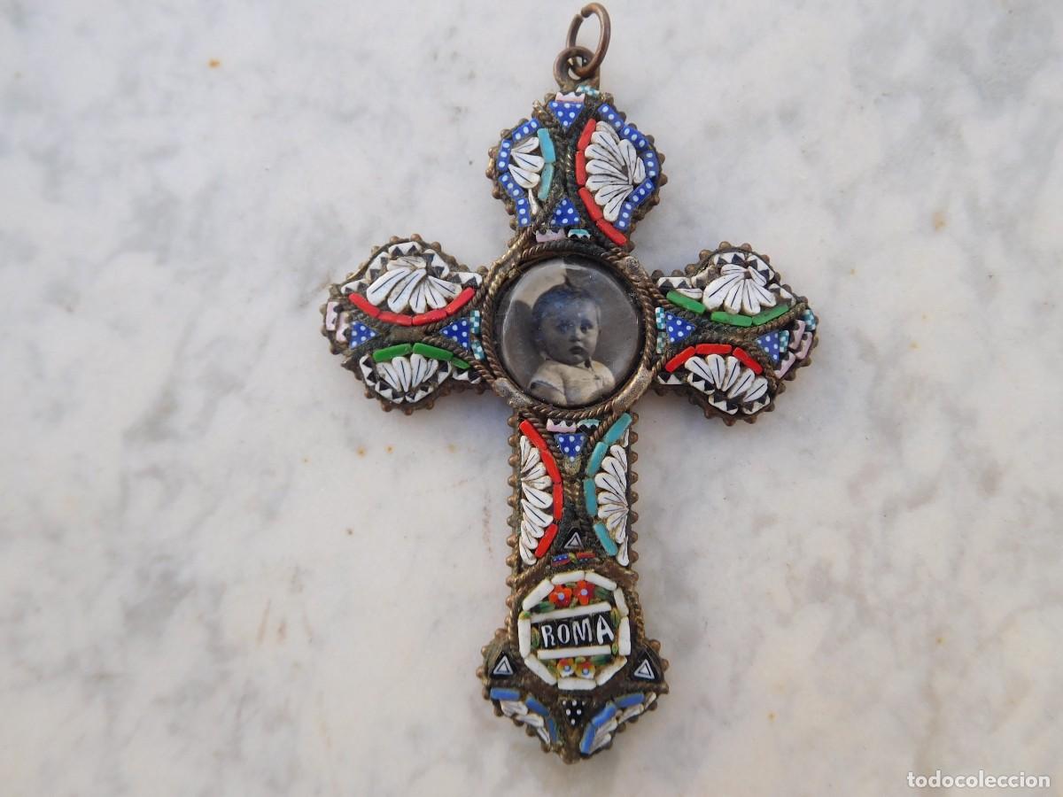 Antiquit&eacute;s: Cruz antigua con micromosaico micro mosaico Roma