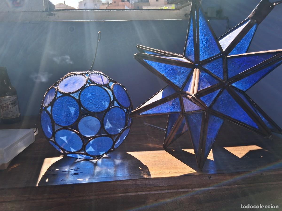 Antig&uuml;edades: L&aacute;mparas colgante en forma de estrella de estilo marroqu&iacute; bohemio esf&eacute;rica redonda cristal azul