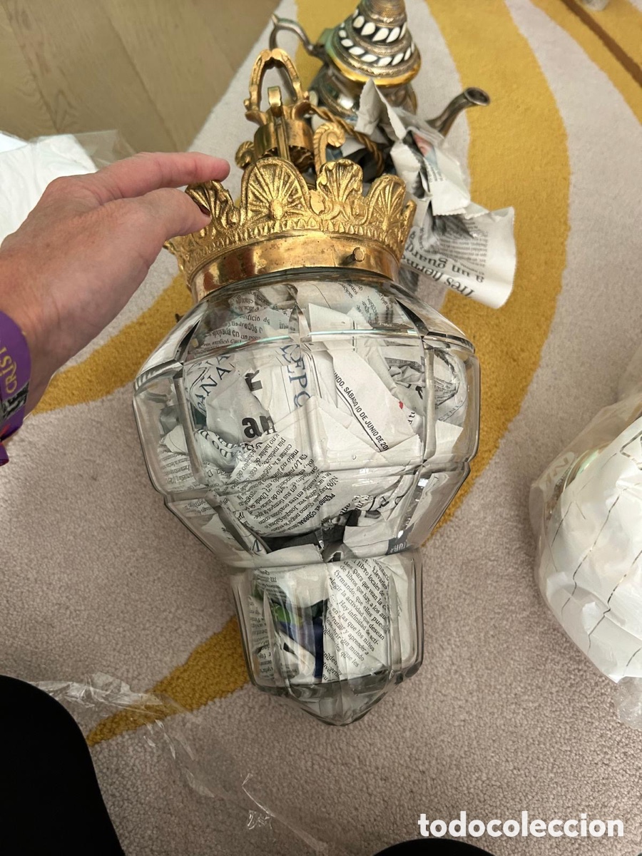 Antig&uuml;edades: Farol cl&aacute;sico de cristal y bronce