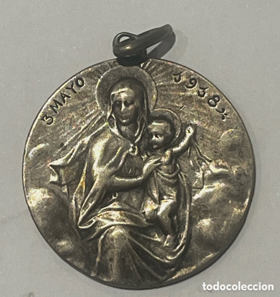 Antiguidades: MEDALLA DE PLATA VIRGEN MARIA Y JESUCRISTO - 3 MAYO 1918