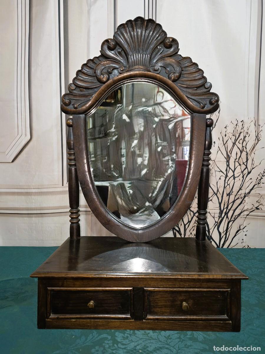 Antig&uuml;edades: Espejo de tocador de mesa antiguo estilo isabelino