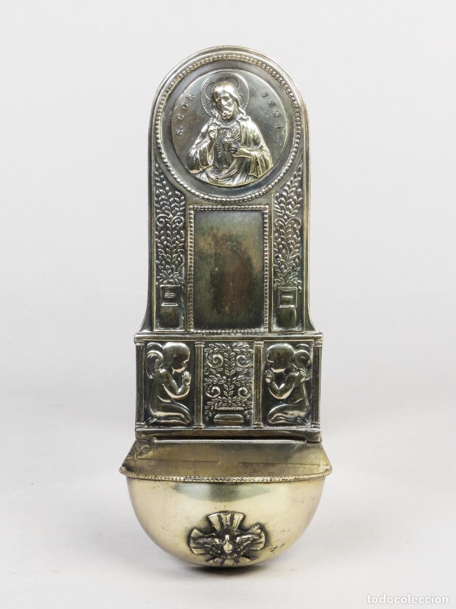 Antig&uuml;edades: Benditera devocional metal Cristo bendiciendo 1900 Francia