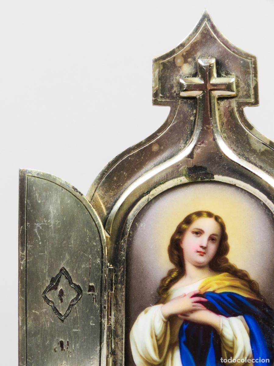 Antig&uuml;edades: Benditera devocional metal Inmaculada 1900 Francia - Foto 4