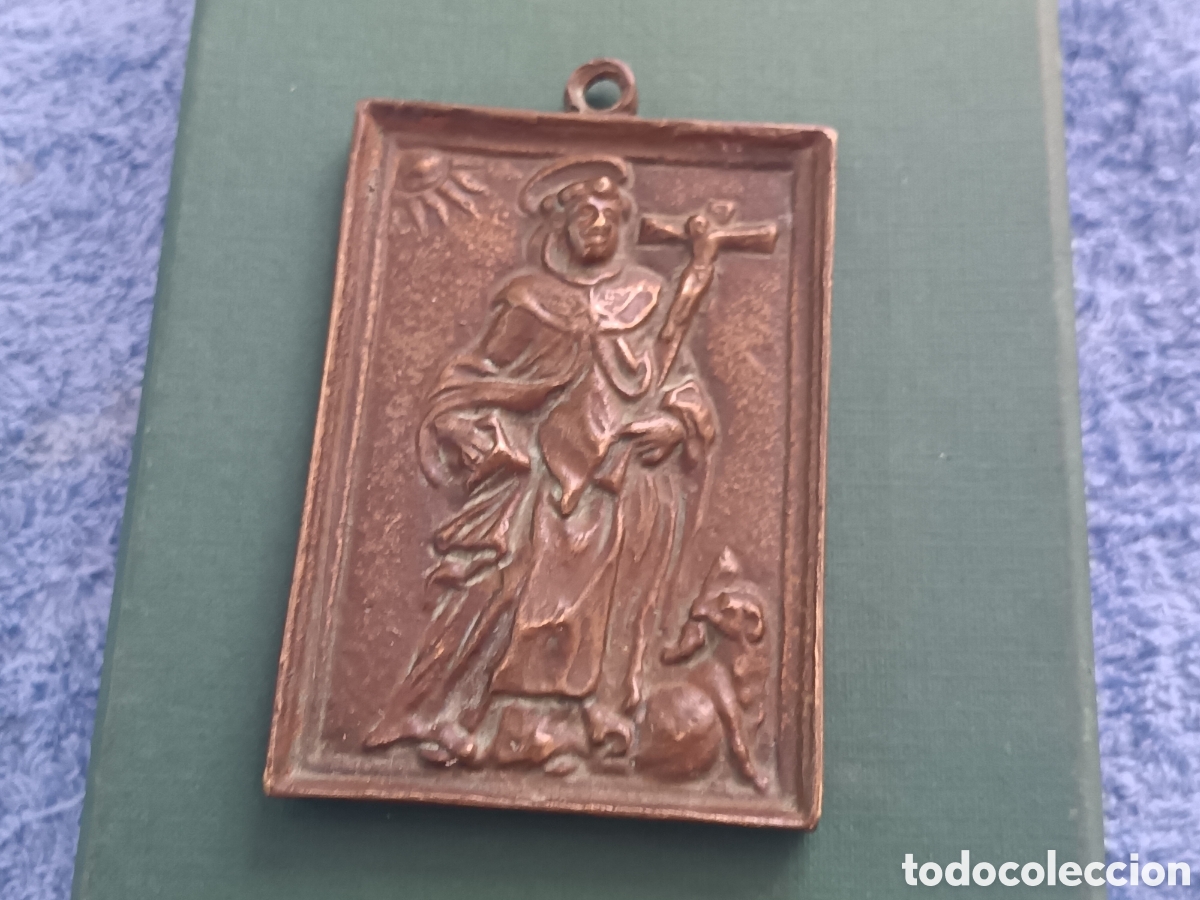 Antig&uuml;edades: FANTASTICA PLACA DEVOCIONAL O PORTAPAZ DE BRONCE O COBRE, S.XVII. SANTO DOMINGO DE GUZMAN. 9 X 6 CM