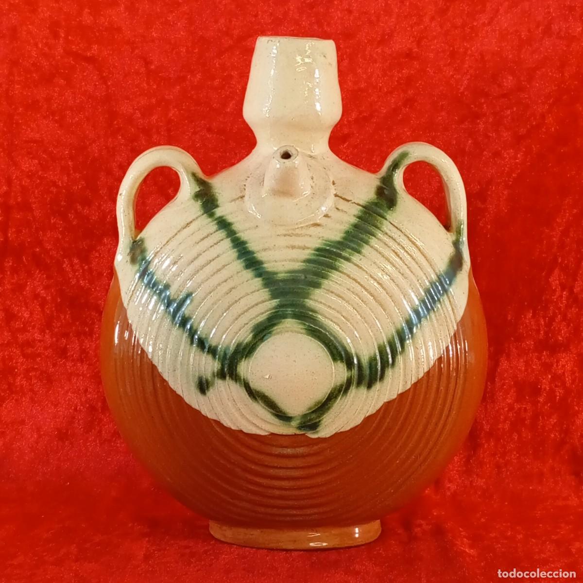 Oggetti Antichi: BOTIJO DE PASTOR - TRADICIONAL CERAMICA VIDRIADA - GRABADO PERSONALIZADO - SIGLO XX - 26,5 CM ALTO