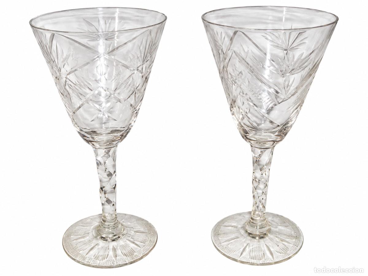 Antig&uuml;edades: Pareja de copas antiguas de cristal tallado &middot; ca. 1900&ndash;1930