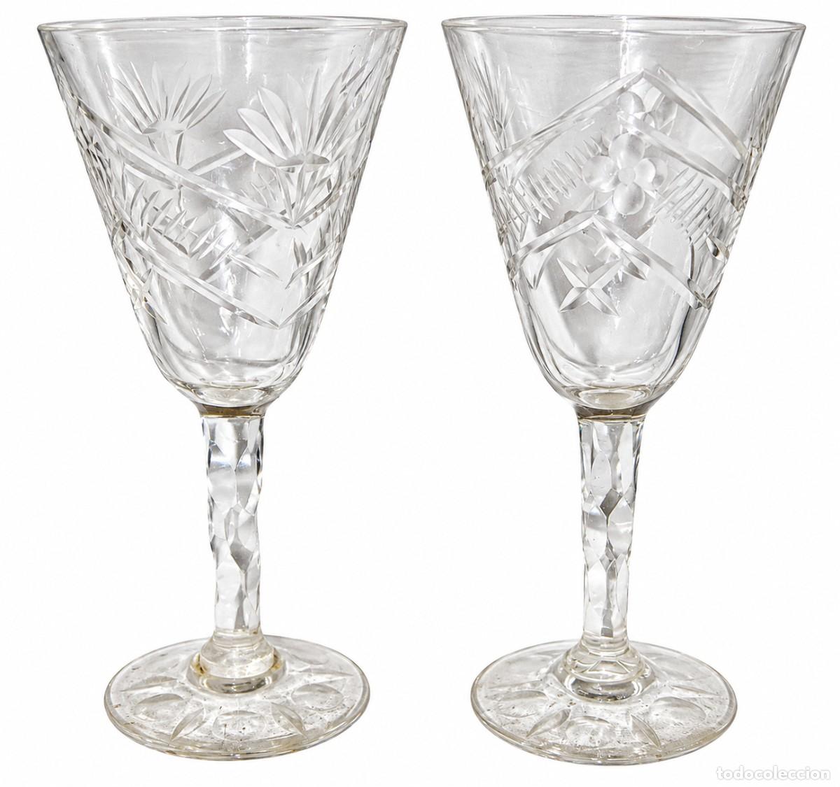 Antig&uuml;edades: Pareja de copas antiguas de cristal tallado &middot; ca. 1900&ndash;1930