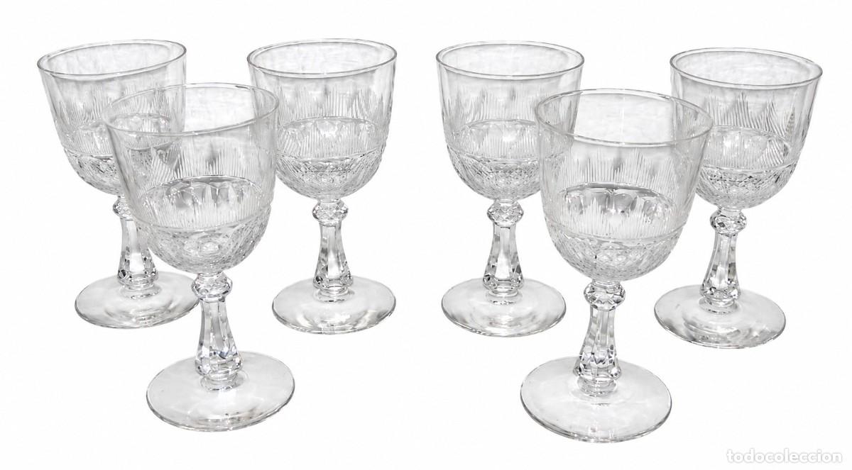 Antig&uuml;edades: Juego de 6 copas antiguas de cristal tallado &middot; ca. 1900&ndash;1930