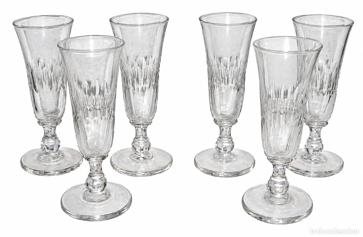 Antig&uuml;edades: Juego de 6 copas antiguas de cristal tallado &middot; ca. 1900&ndash;1930