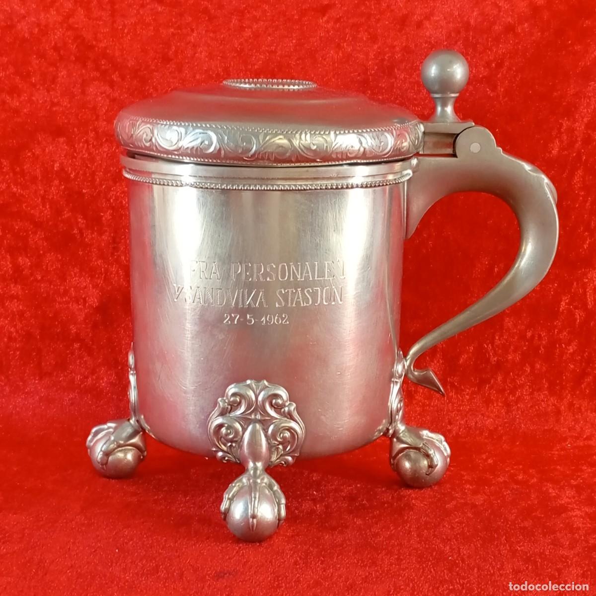 Antig&uuml;edades: ANTIGUA JARRA NORUEGA - ELABORADA EN PELTRE - SIGLO XX - ARTESAN&Iacute;A ESCANDINAVA - 18,5 CM DE ALTURA