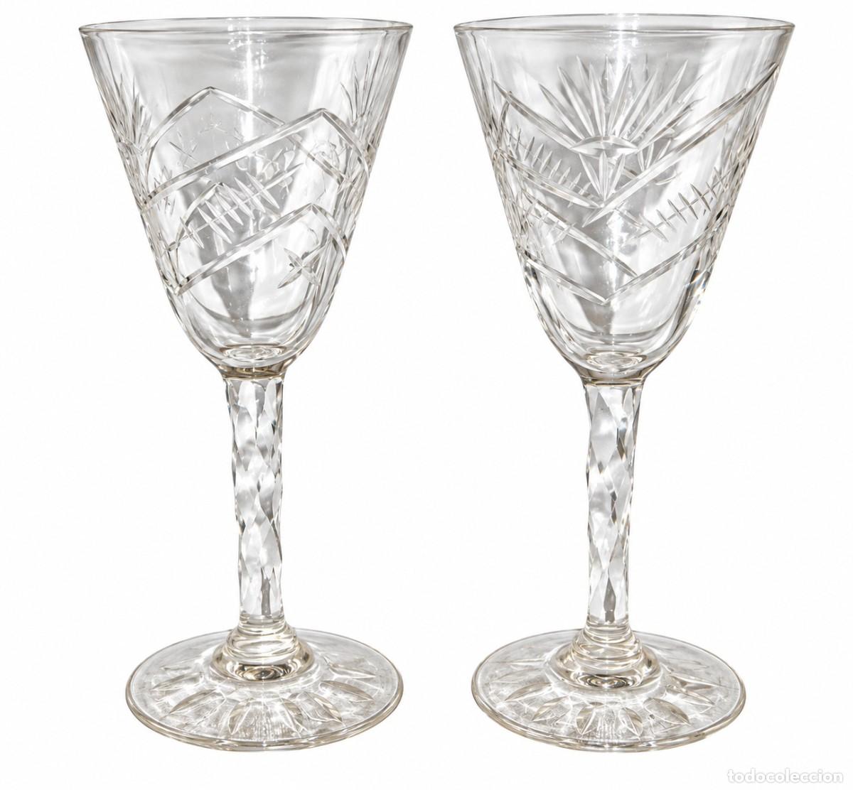 Antig&uuml;edades: Pareja de copas antiguas de cristal tallado &middot; ca. 1900&ndash;1930