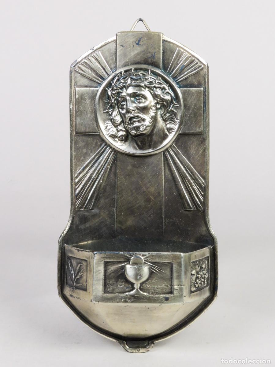 Antig&uuml;edades: Benditera devocional metal Ecce Homo 1920 Francia - Foto 1