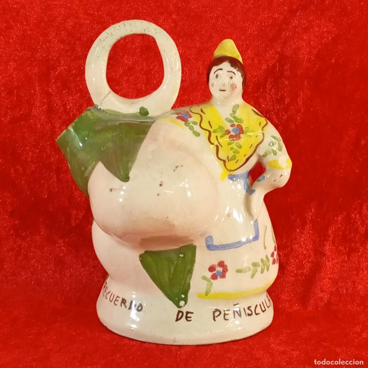 Antig&uuml;edades: BOTIJO DE CER&Aacute;MICA TRADICIONAL - PINTADO A MANO - RECUERDO DE PE&Ntilde;ISCULA - 14,5 CM DE ALTO
