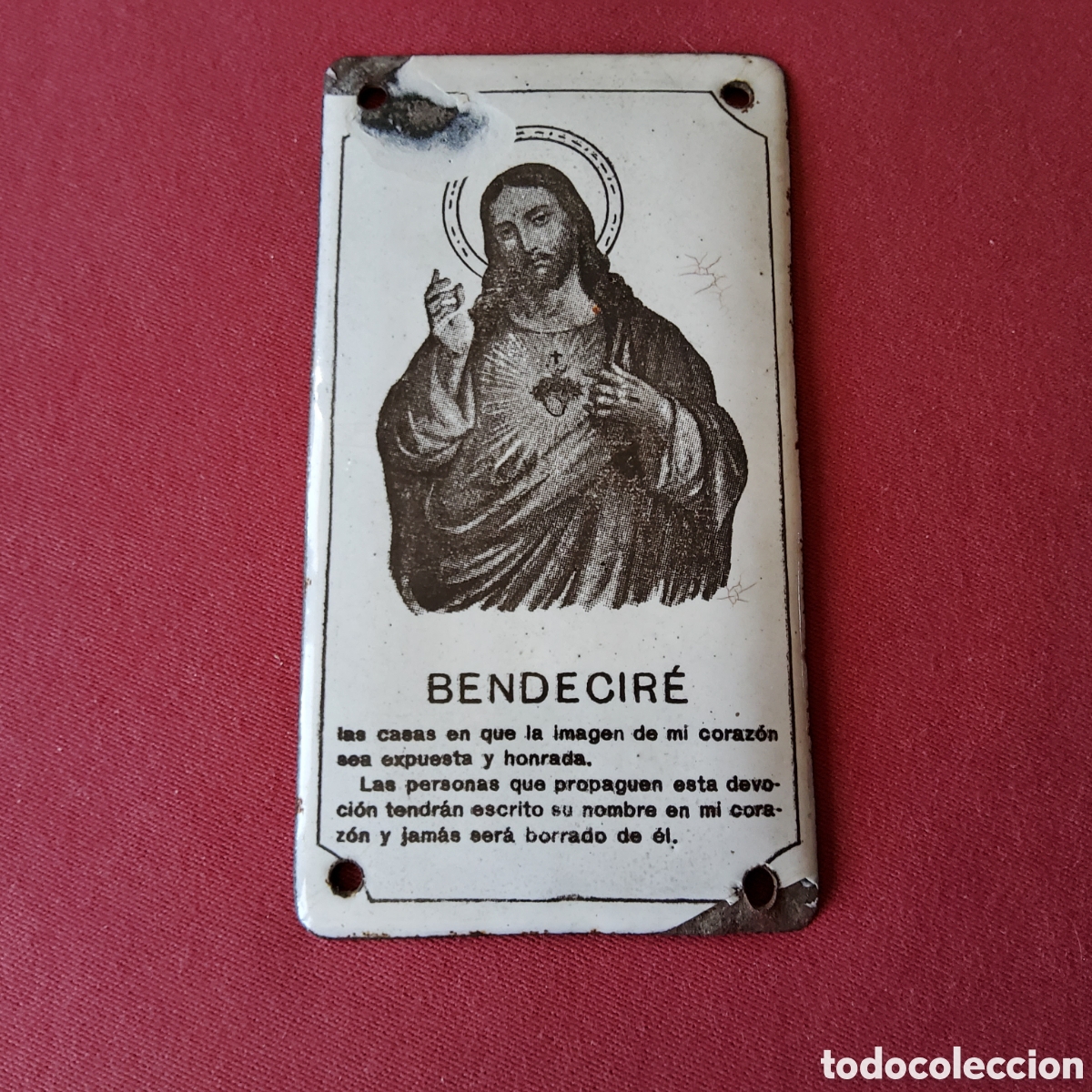 Antiques: ANTIGUA CHAPA DEL SAGRADO CORAZ&Oacute;N DE JESUS , ESMALTADA
