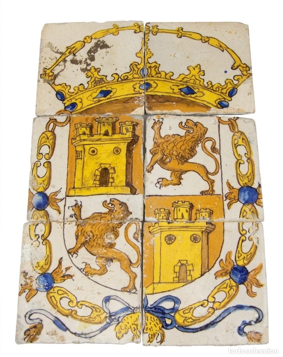 Antiquit&auml;ten: Panel her&aacute;ldico de Castilla y Le&oacute;n &middot; Azulejos de Talavera &middot; ca. 1750&ndash;1800