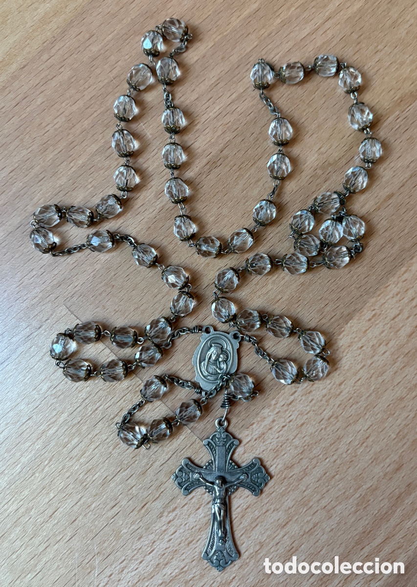 Antig&uuml;edades: Rs012-Rosario Vintage de Roma &ndash; Cuentas de Cristal Facetado Transparente (51 cm)