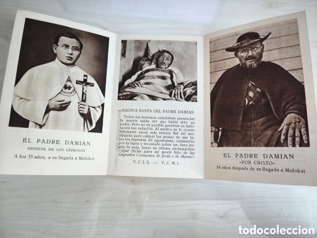 Antig&uuml;edades: Triptico Padre Dami&aacute;n , ap&oacute;stol de los leprosos. - Foto 1