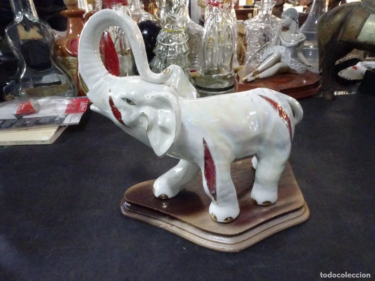 Antig&uuml;edades: ELEFANTE CERAMICO CON BASE DE MADERA TECXX 560