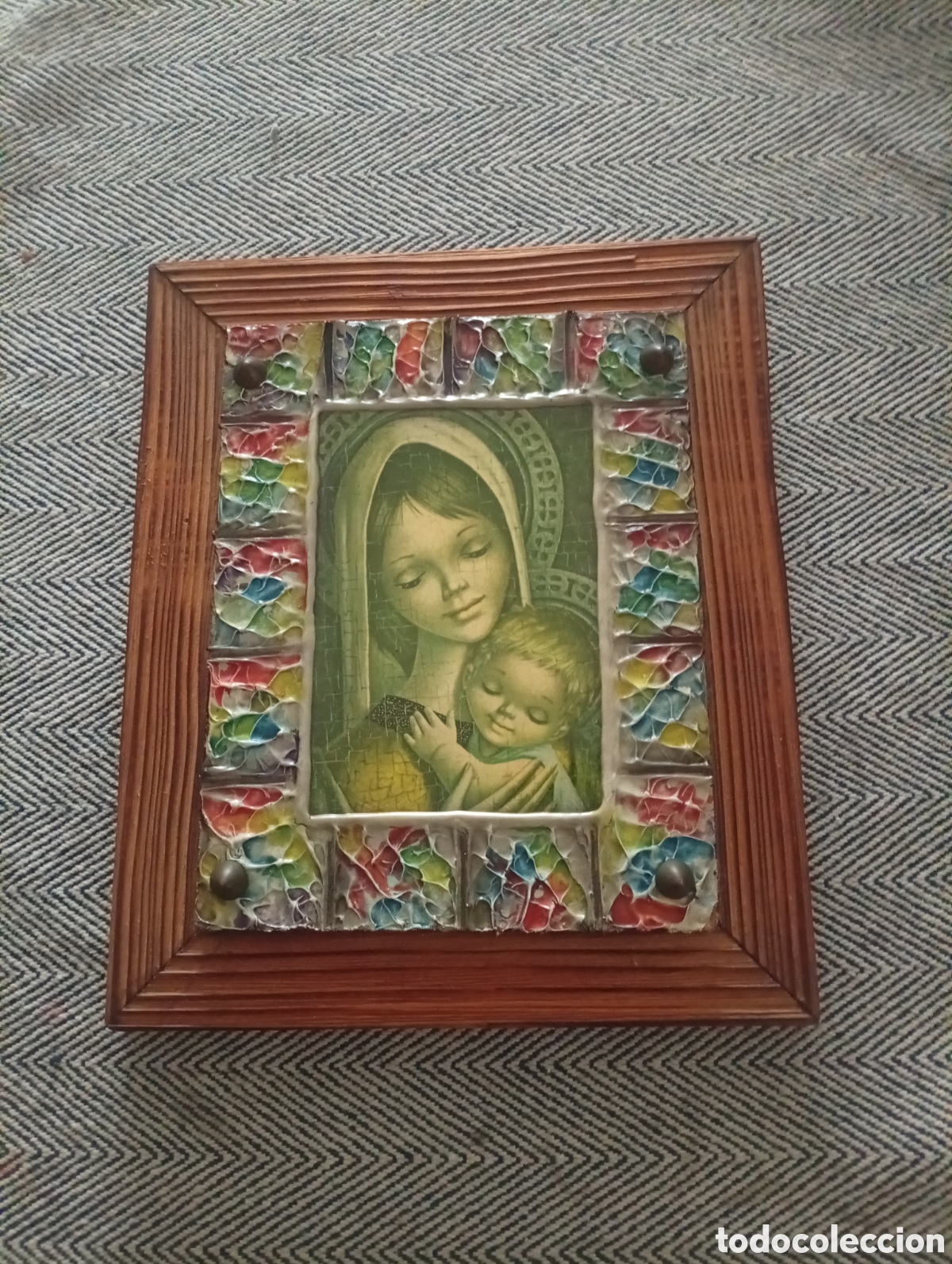 Antig&uuml;edades: Cuadro de Virgen y ni&ntilde;o esmaltada - Foto 2