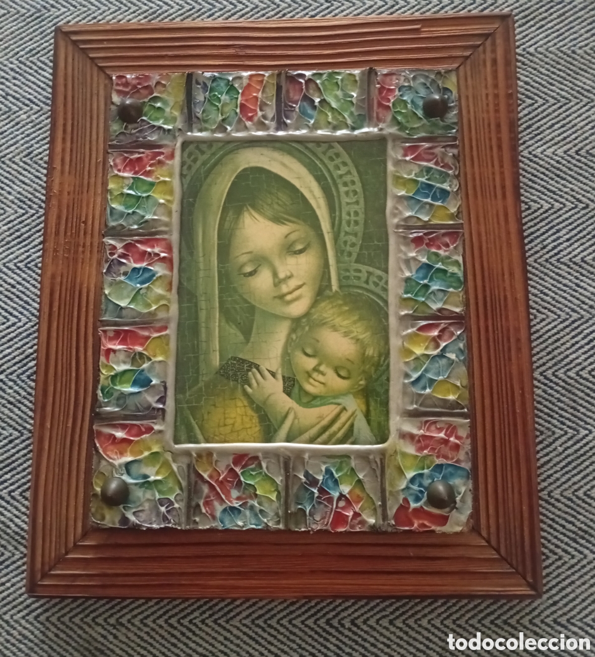 Antiquit&eacute;s: Cuadro de Virgen y ni&ntilde;o esmaltada