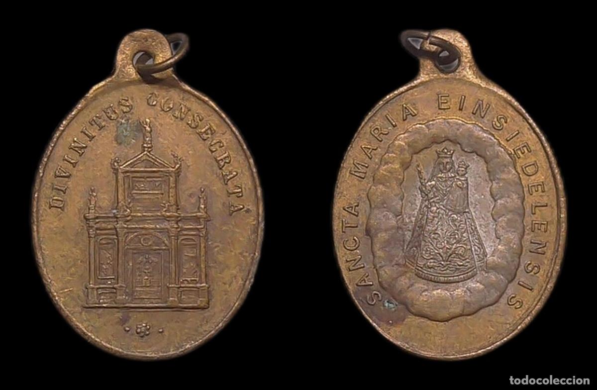 Antiguidades: MEDALLA RELIGIOSA SUIZA SANTA MARIA EINSIEDELN VIRGEN NEGRA SANTUARIO LATON