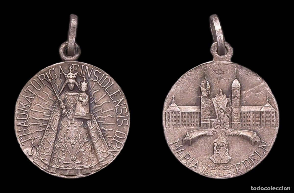 Antiguidades: MEDALLA RELIGIOSA SUIZA SANTA MARIA EINSIEDELN VIRGEN NEGRA SANTUARIO