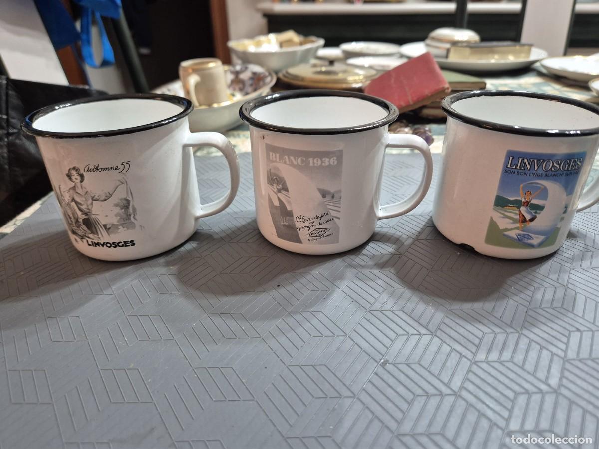 Antig&uuml;edades: Set de 3 tazas esmaltadas Linvosges, edici&oacute;n 100 a&ntilde;os