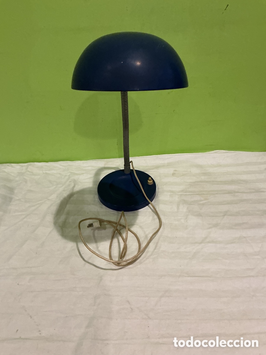 Antig&uuml;edades: L&aacute;mpara de Sobremesa Vintage Tipo Seta Azul &ndash; Dise&ntilde;o Retro &ndash; Funciona Perfectamente