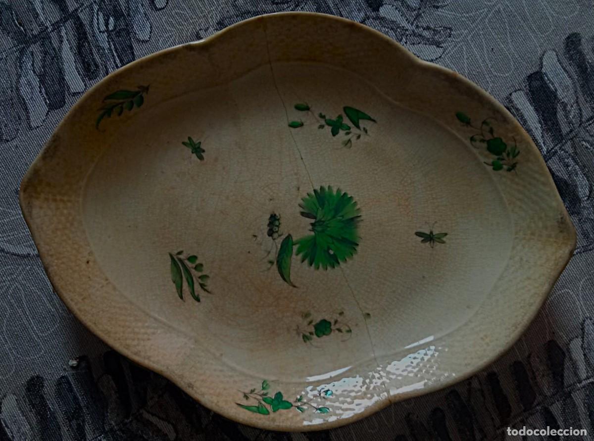 Antig&uuml;edades: Rabanera / Fuente Oval Antigua Derby (Inglaterra) - Decor Bot&aacute;nica a Mano, Sello Rojo C. 1800-1825