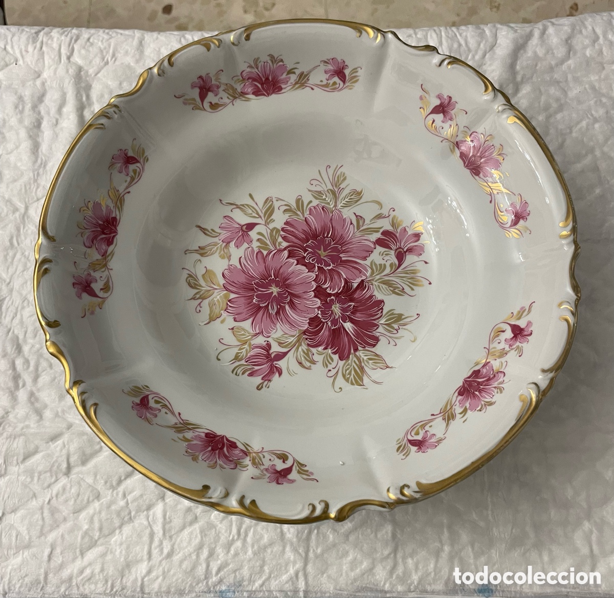 Antig&uuml;edades: Plato Decorativo de Pared / Centro de Mesa Porcelana Limoges Francia - Floral Oro Vintage