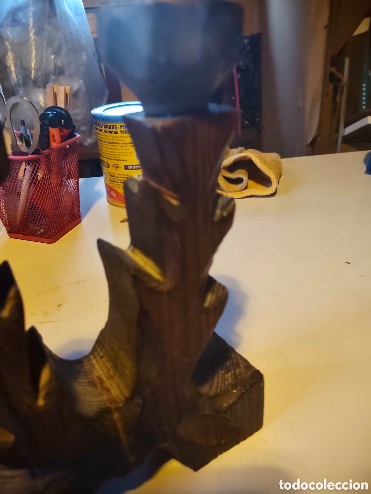 Antig&uuml;edades: Candelabro antiguo de madera - Foto 3