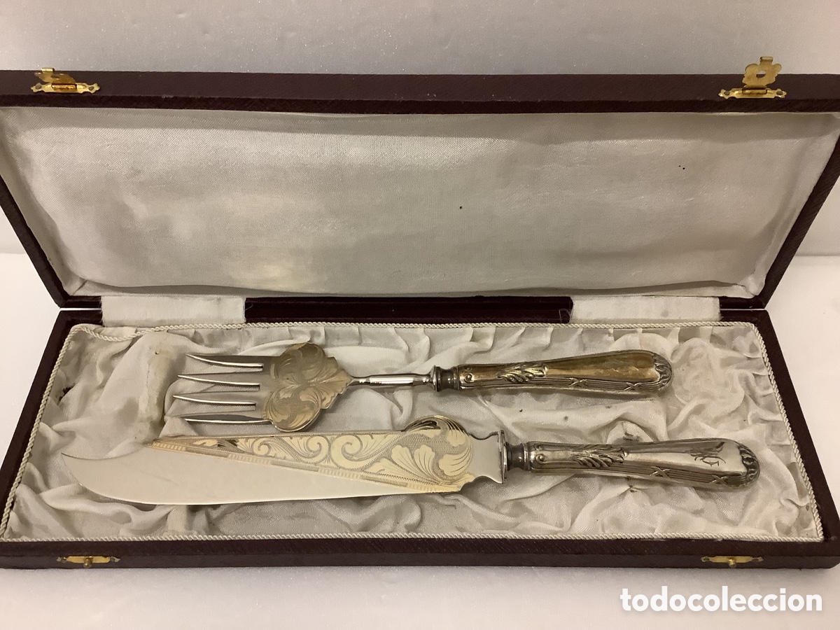 Antig&uuml;edades: JUEGO DE SERVIR ALPACA BA&Ntilde;O PLATA CON ESTUCHE