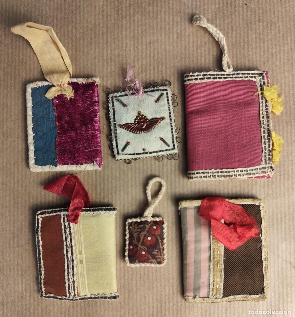 Antiques: Lote de 6 escapularios relicario textiles religiosos antiguos bordados