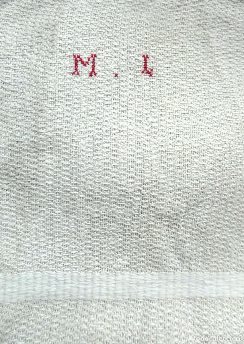 Antig&uuml;edades: ANTIGUA TOALLA - MANTEL DE LINO GRUESO TORCH&Oacute;N - INICIALES M.L. S. XIX
