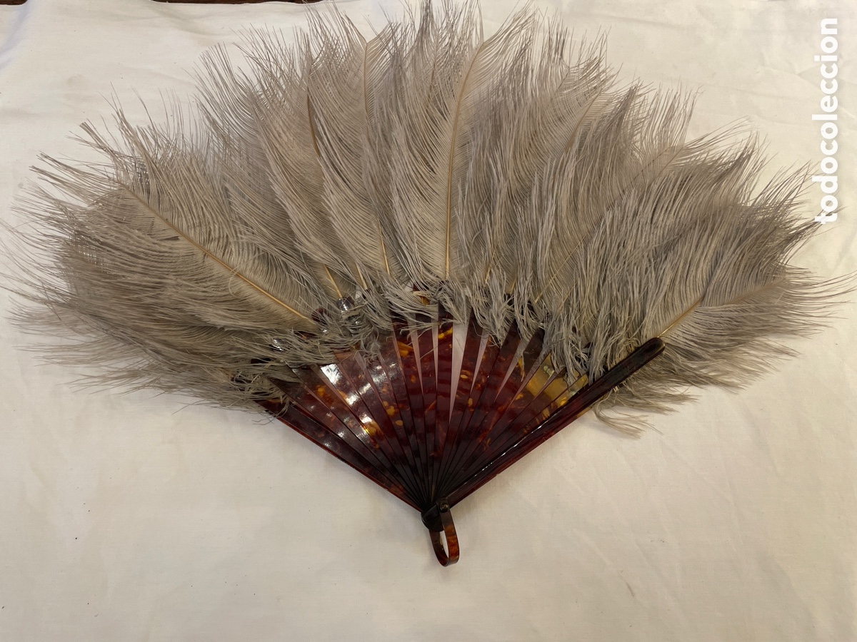 Antig&uuml;edades: Abanico de carey y plumas de avestruz siglo XIX