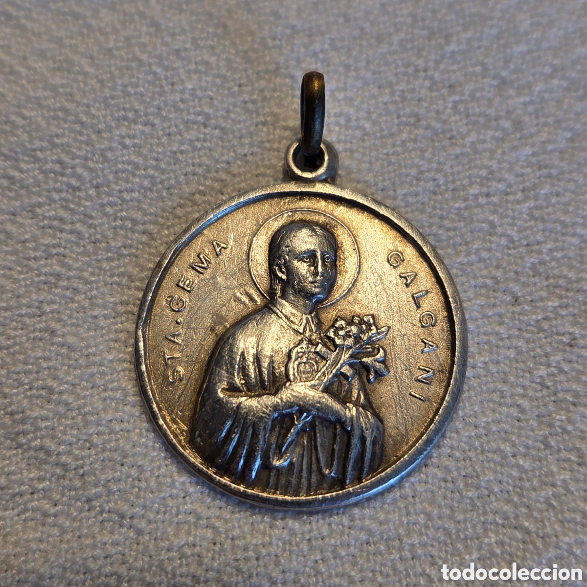 Antig&uuml;edades: Medalla Antigua de Santa Gema Galgani &ndash; Plata de Ley (A&ntilde;os 60/70)