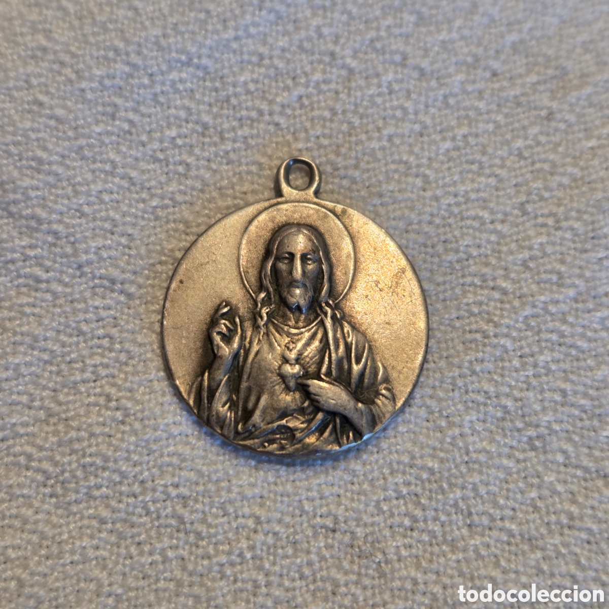 Antiquit&auml;ten: Antigua Medalla Escapulario de Plata &ndash; Sagrado Coraz&oacute;n de Jes&uacute;s y Virgen del Pilar plata